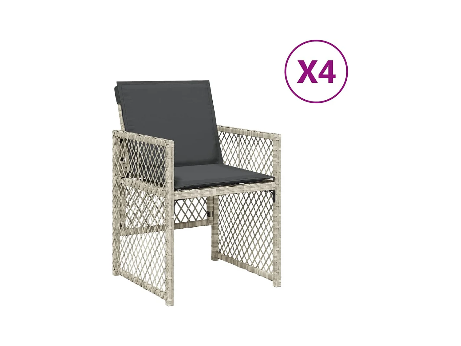 Tuinstoelen met kussens set van 4 lichtgrijs polyrotan