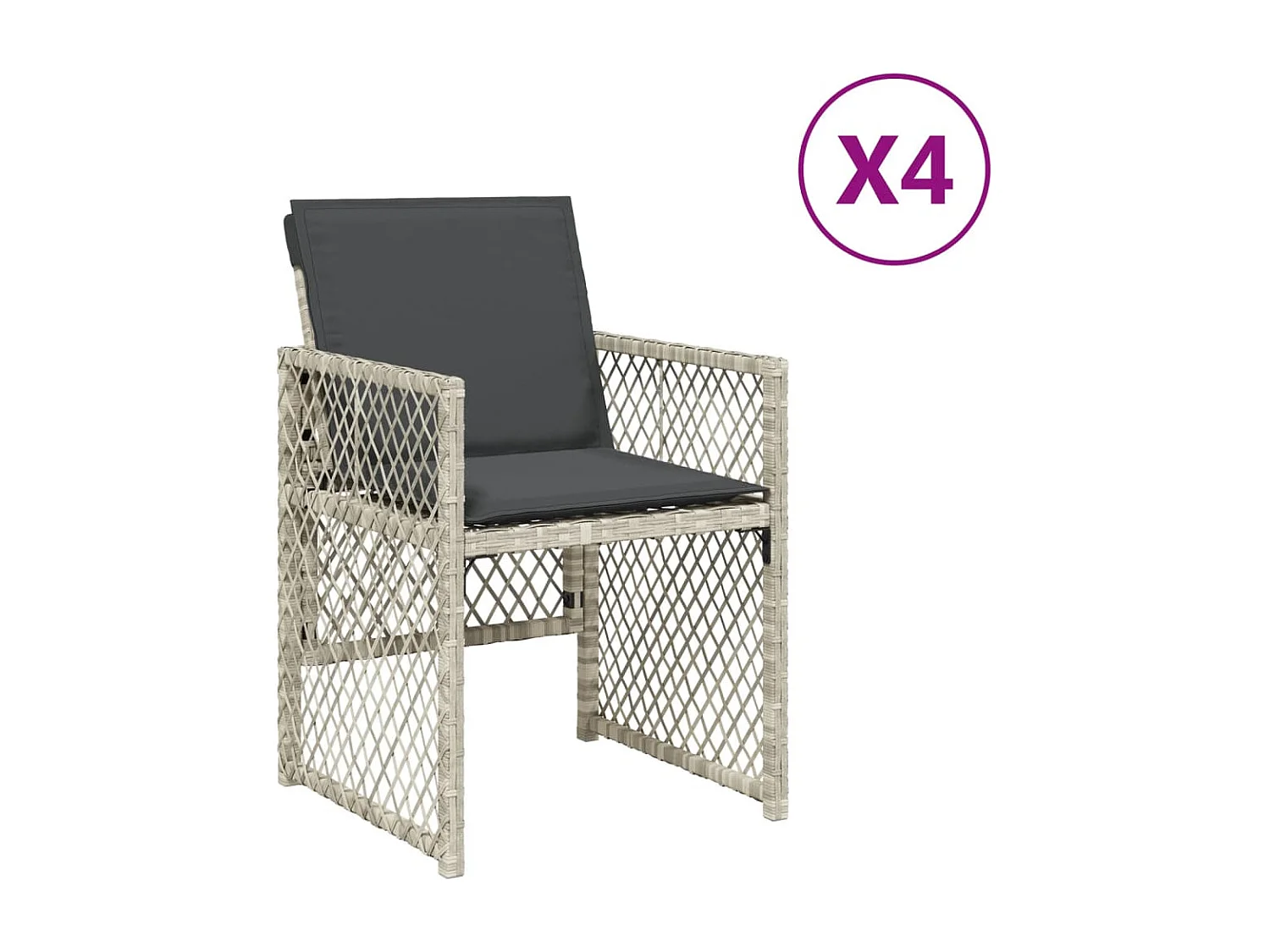 Chaises de jardin avec coussins lot de 4 gris clair poly rotin