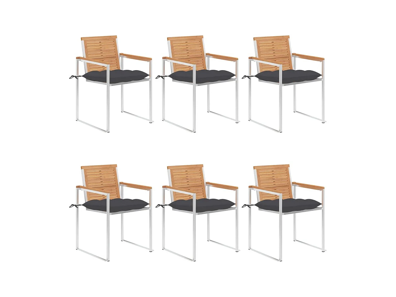 Tuinstoelen set van 6 met kussens Massief teakhout