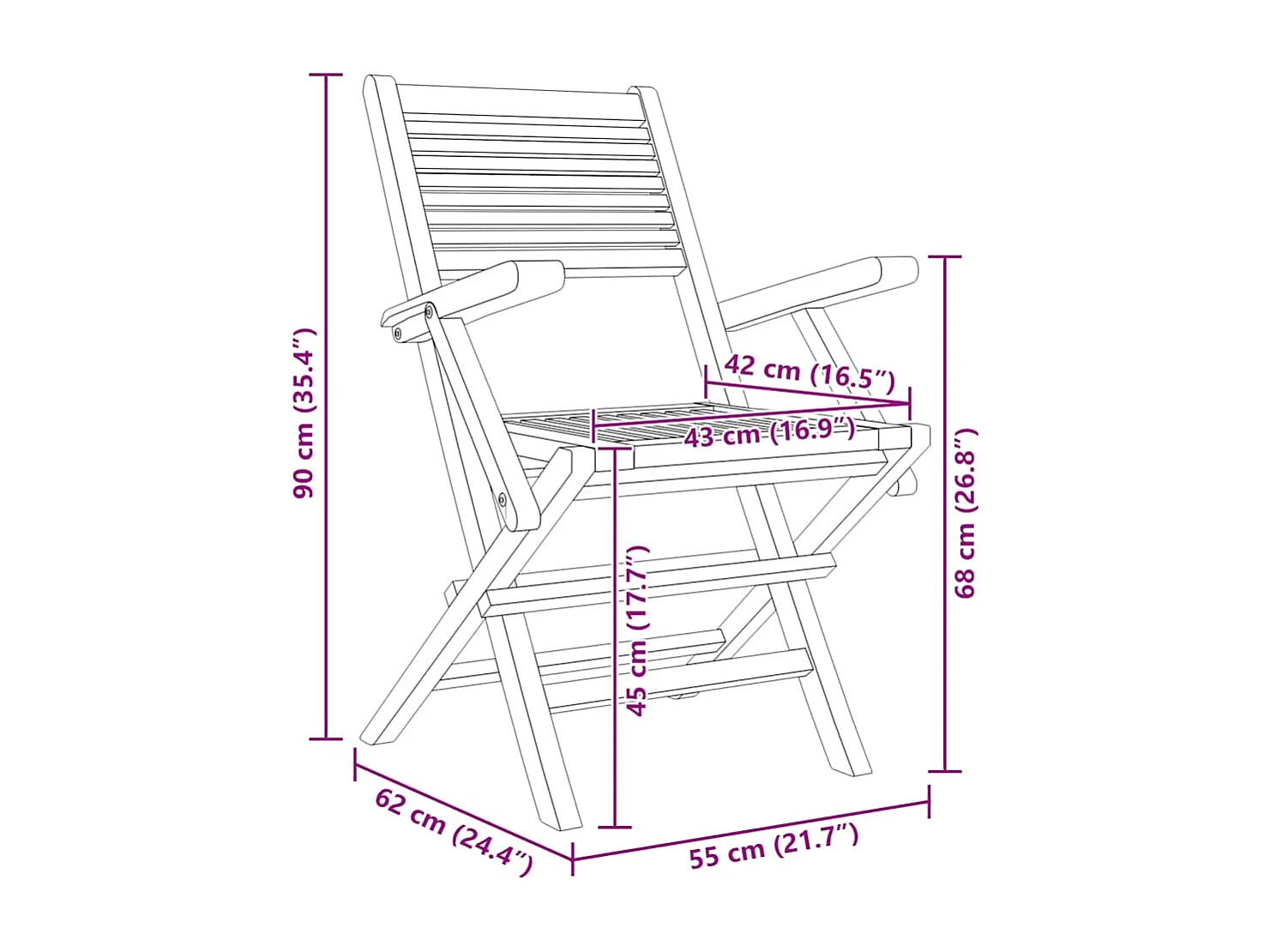 Chaises de jardin pliantes lot de 2 55x62x90cm bois massif teck