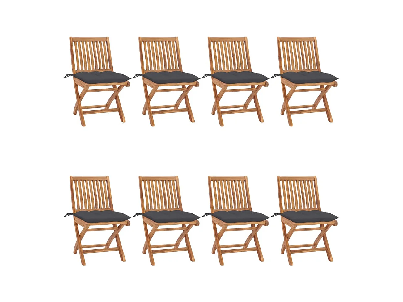 Chaises pliables de jardin avec coussins lot de 8 Teck solide