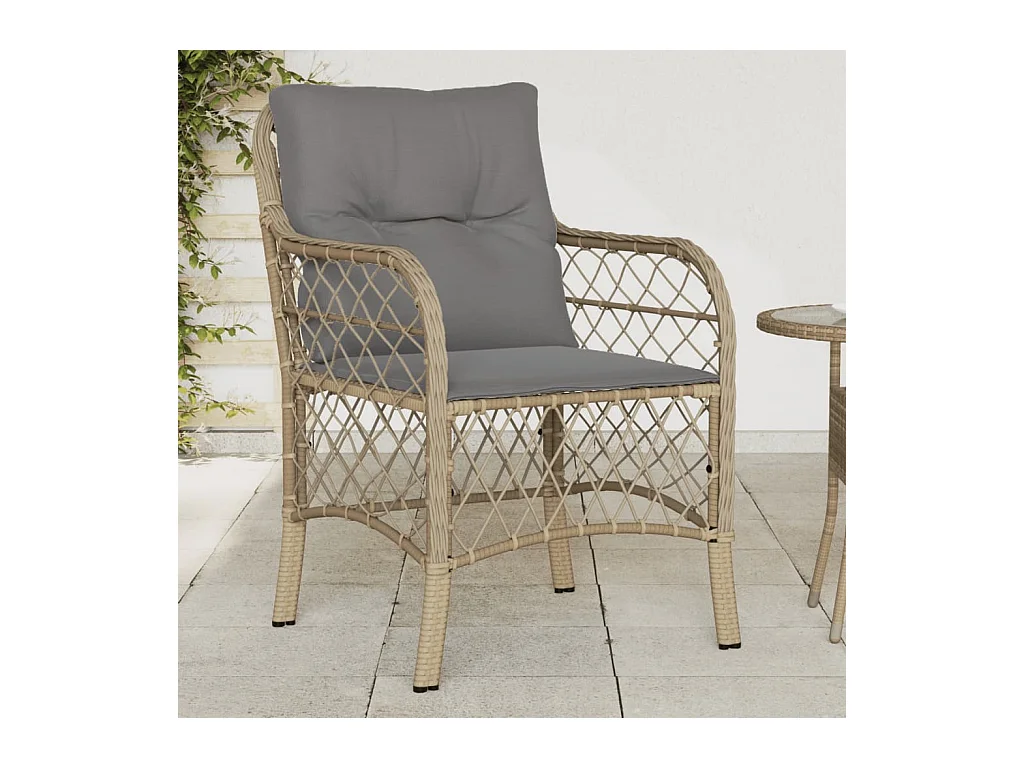 Juego de 2 sillas de jardín con cojines en mezcla de ratán beige