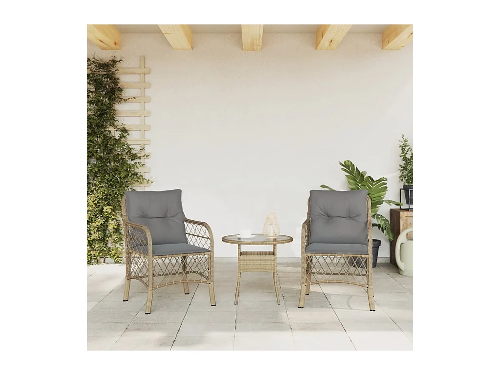 Juego de 2 sillas de jardín con cojines en mezcla de ratán beige