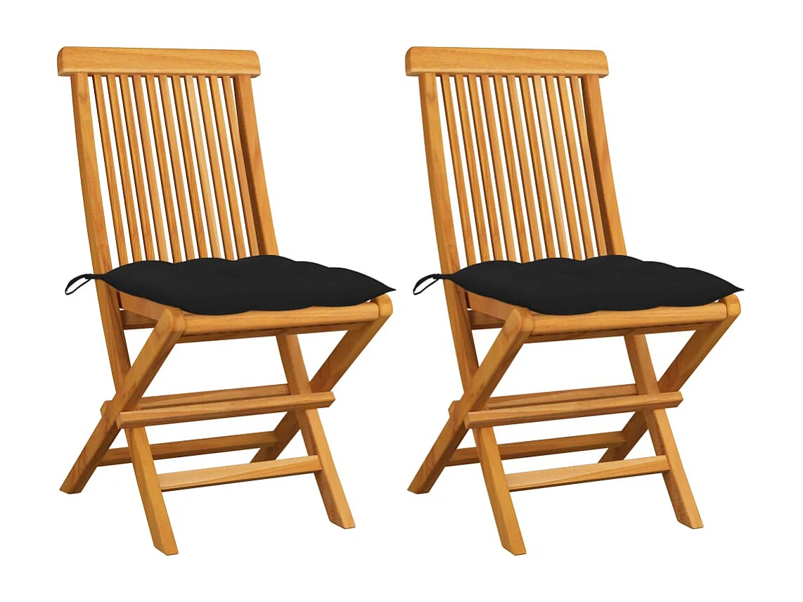 Chaises de jardin et coussins noir lot de 2 Bois de teck massif