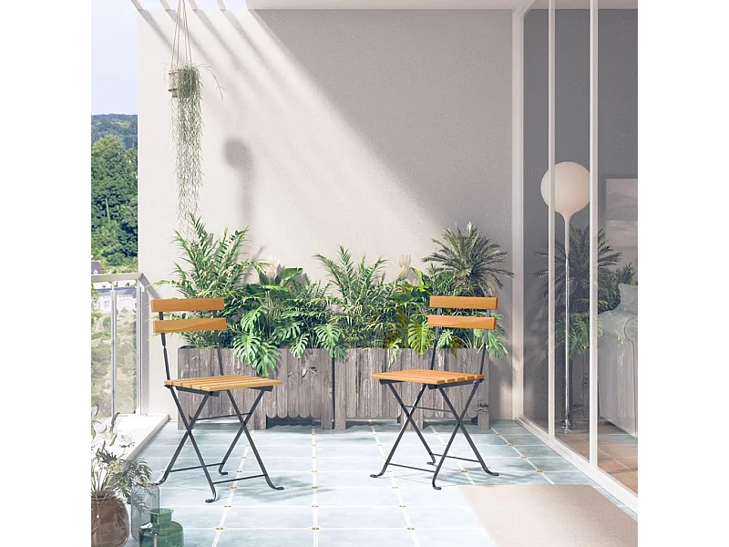 Set di 2 sedie pieghevoli da giardino in acciaio e legno massello di acacia
