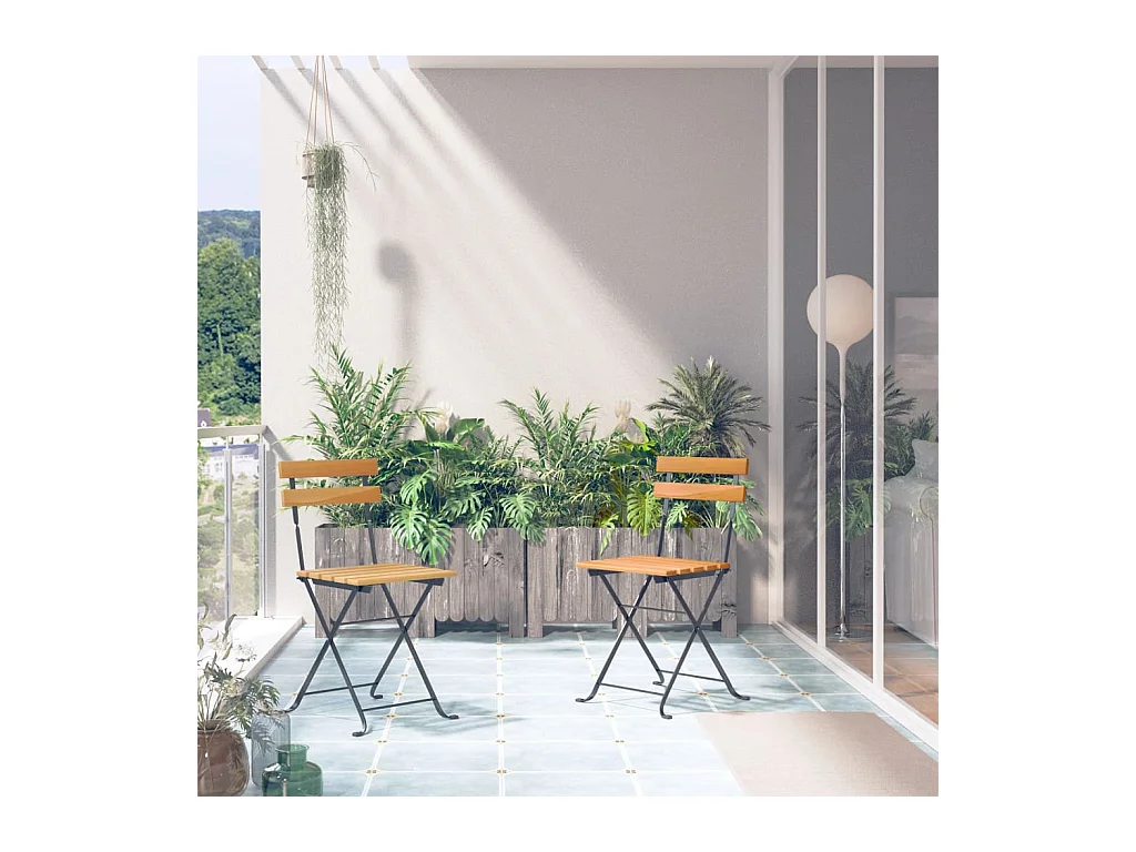 Set di 2 sedie pieghevoli da giardino in acciaio e legno massello di acacia