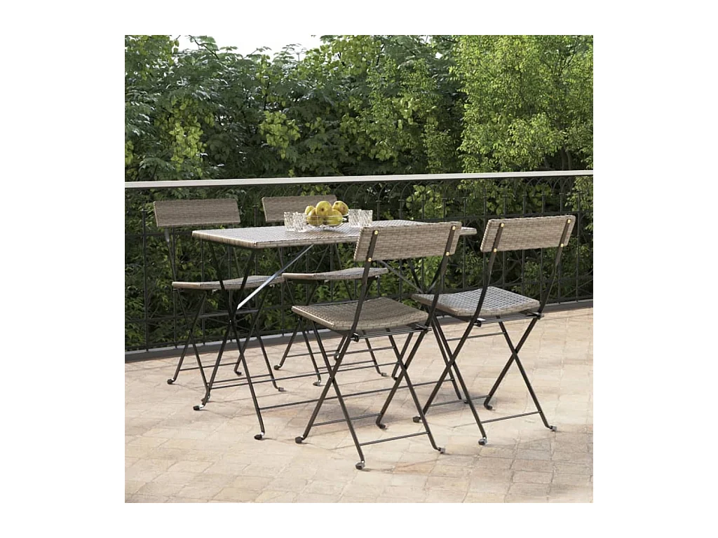 Juego de 4 sillas plegables de bistró de mimbre de resina gris y acero
