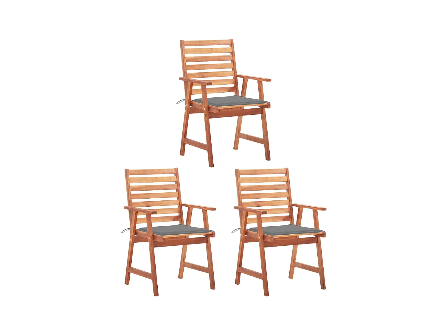 Juego de 3 sillas de comedor para exterior y cojines de acacia maciza
