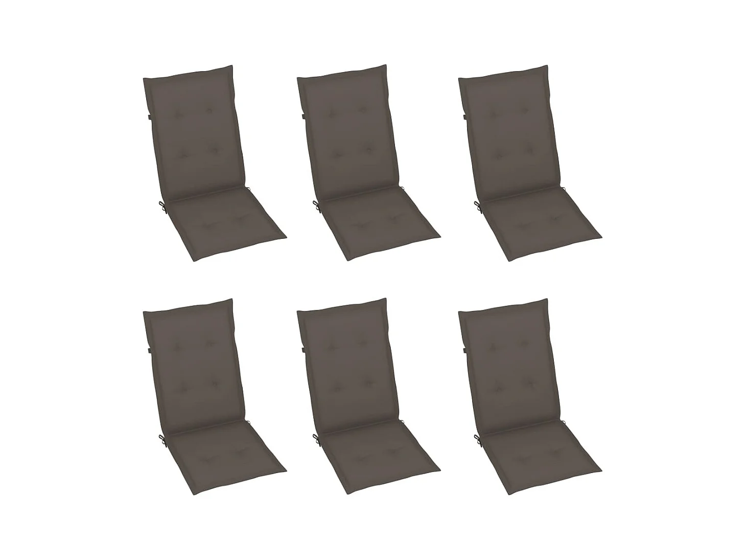 Set van 6 tuinstoelen met taupe kussens. Massief teakhout.