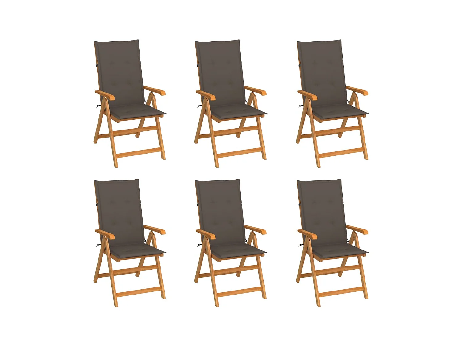 Chaises de jardin lot de 6 avec coussins taupe Bois teck massif