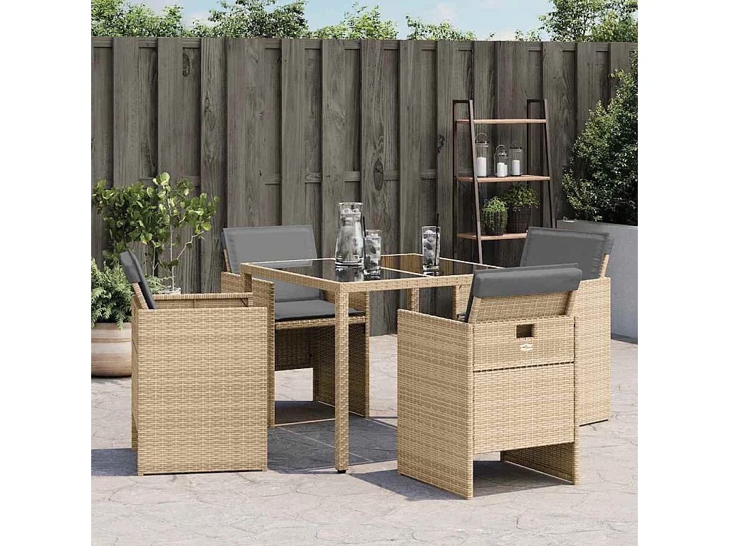 Chaises de jardin avec coussins lot de 4 mélange beige