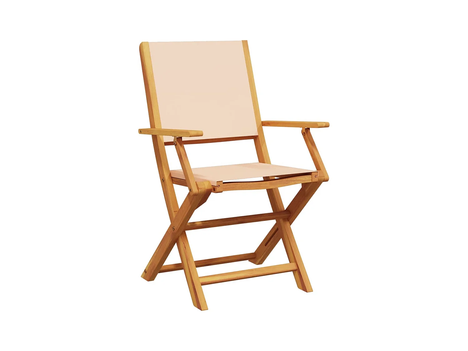 Juego de 4 sillas de jardín plegables de tela beige y madera maciza