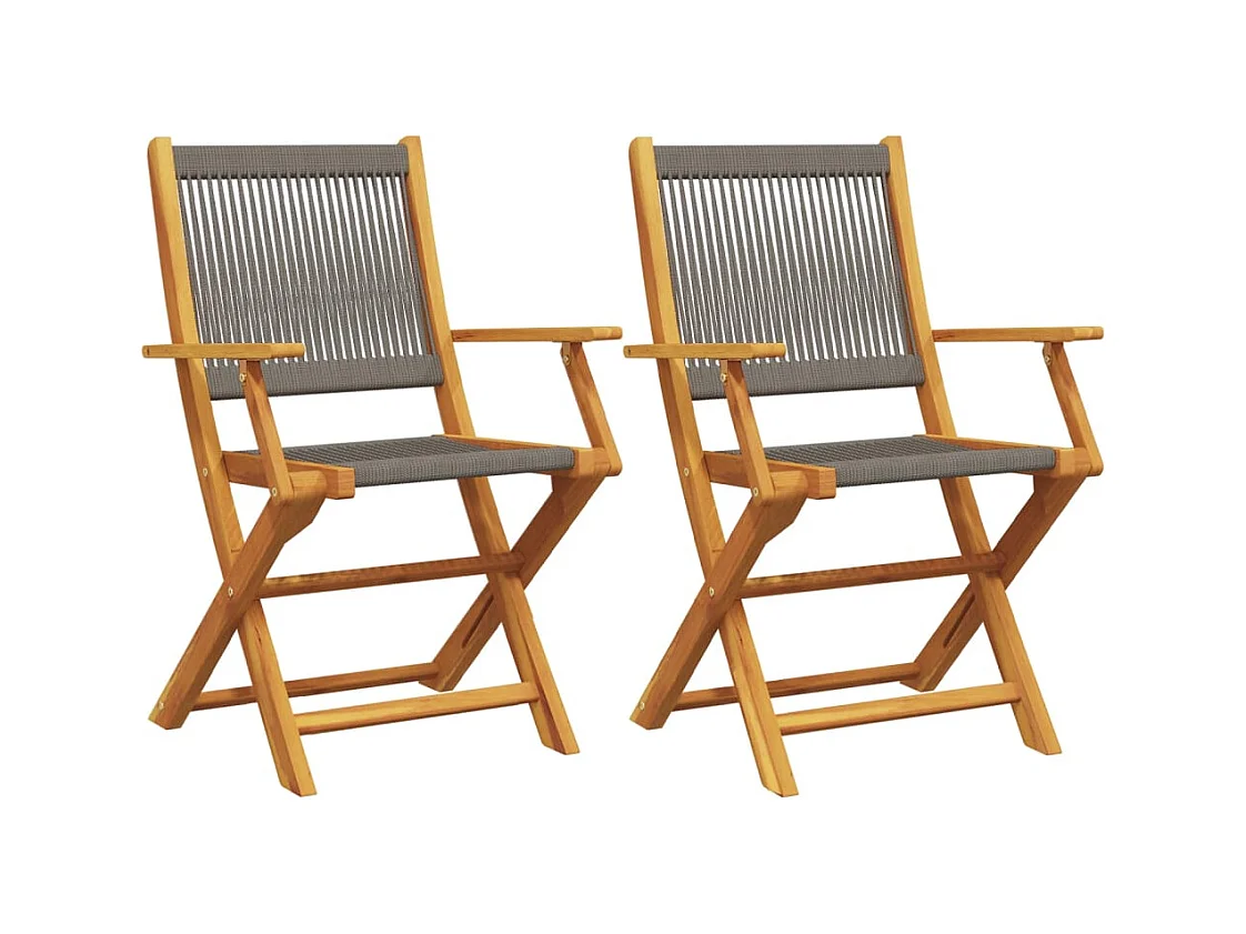 Tuinstoelenset van 2 grijs acaciahout en polypropyleen