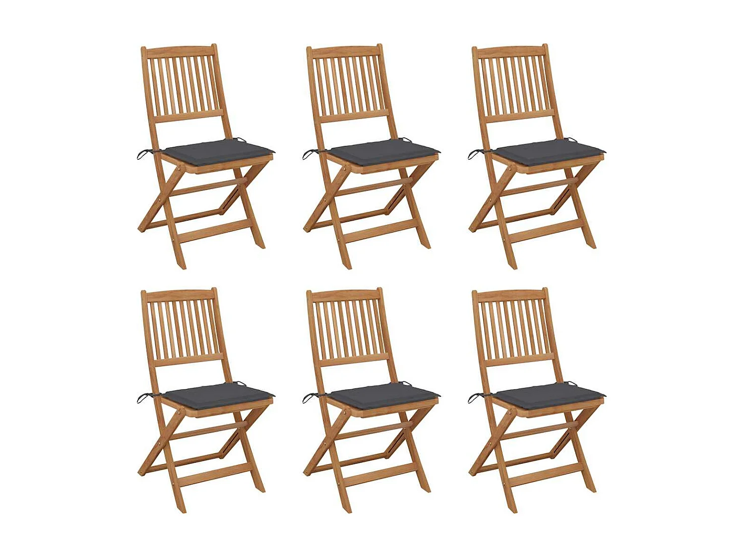 Set di 6 sedie da giardino pieghevoli con cuscini in legno di acacia