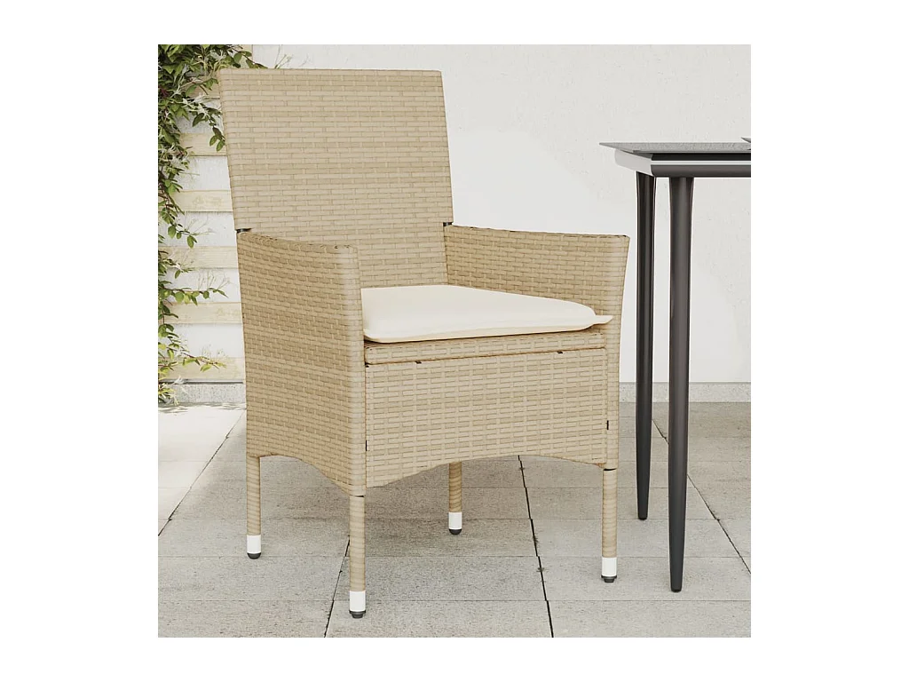 Chaises de jardin avec coussins lot de 2 beige résine tressée