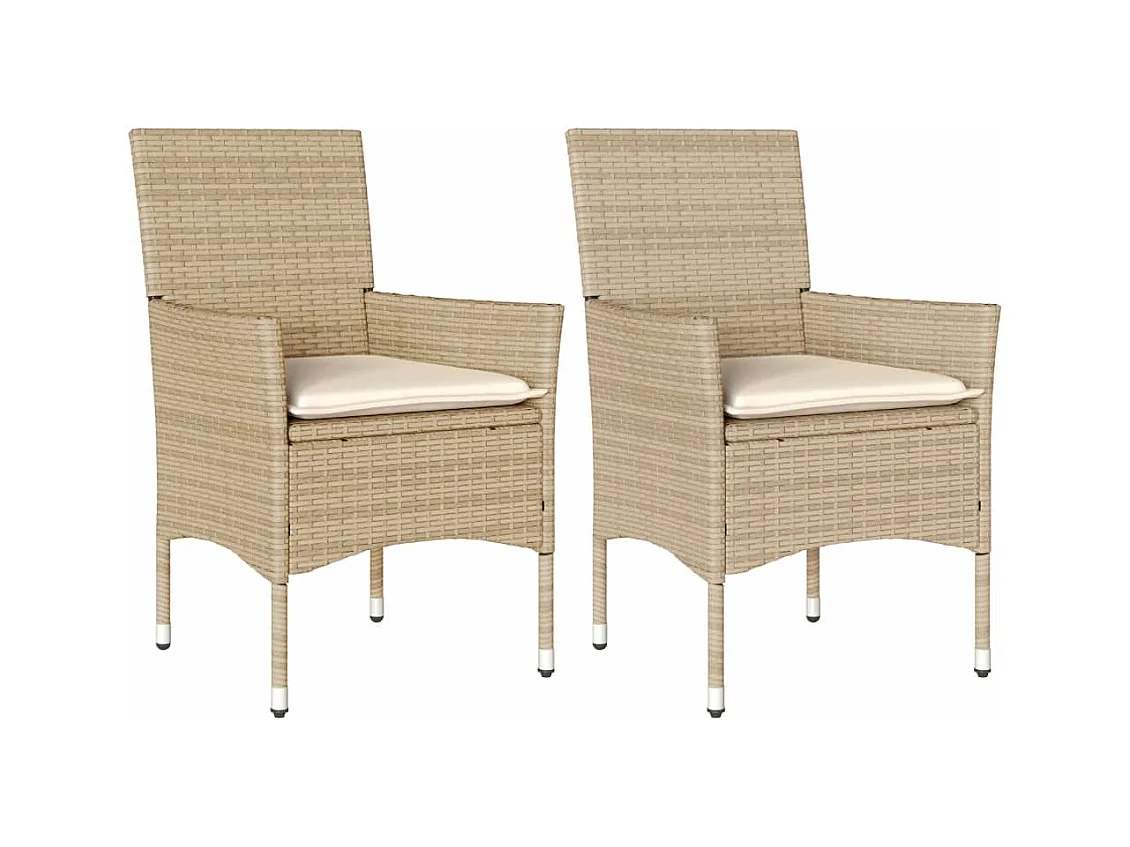 Chaises de jardin avec coussins lot de 2 beige résine tressée