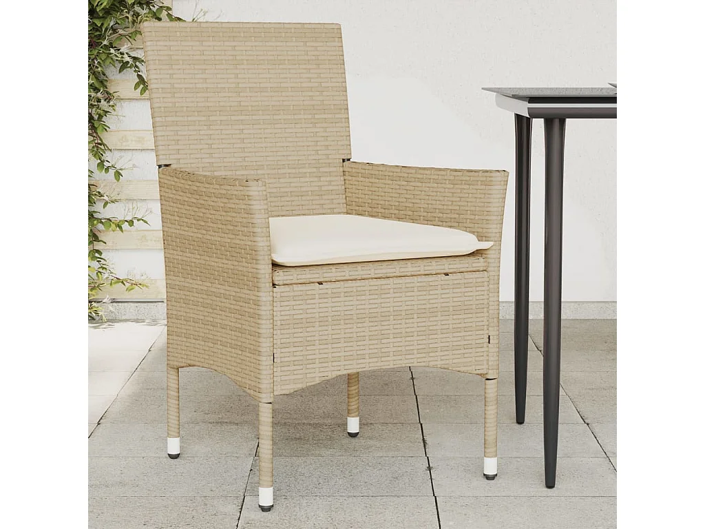 Chaises de jardin avec coussins lot de 2 beige résine tressée