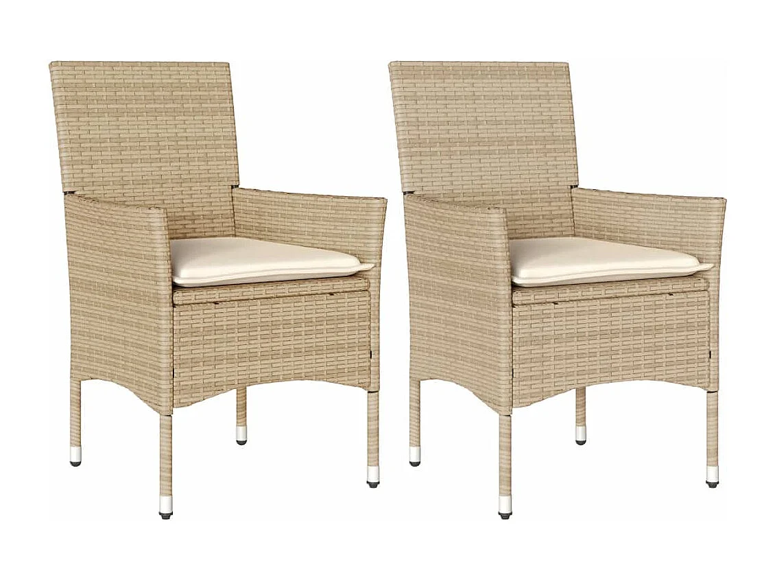 Chaises de jardin avec coussins lot de 2 beige résine tressée