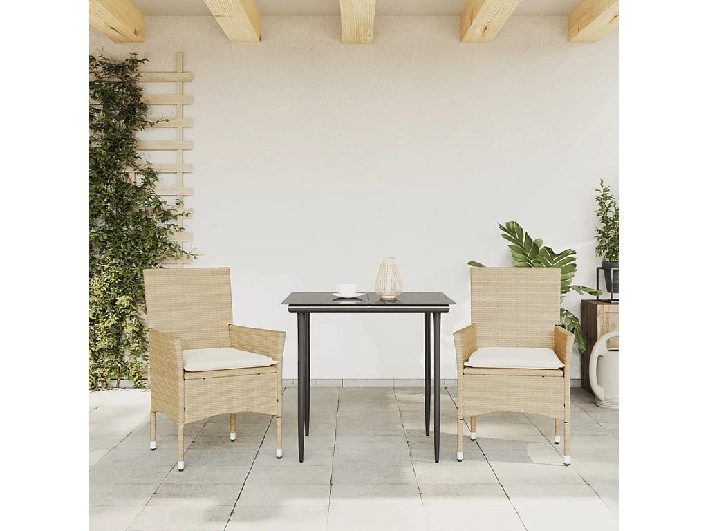 Chaises de jardin avec coussins lot de 2 beige résine tressée