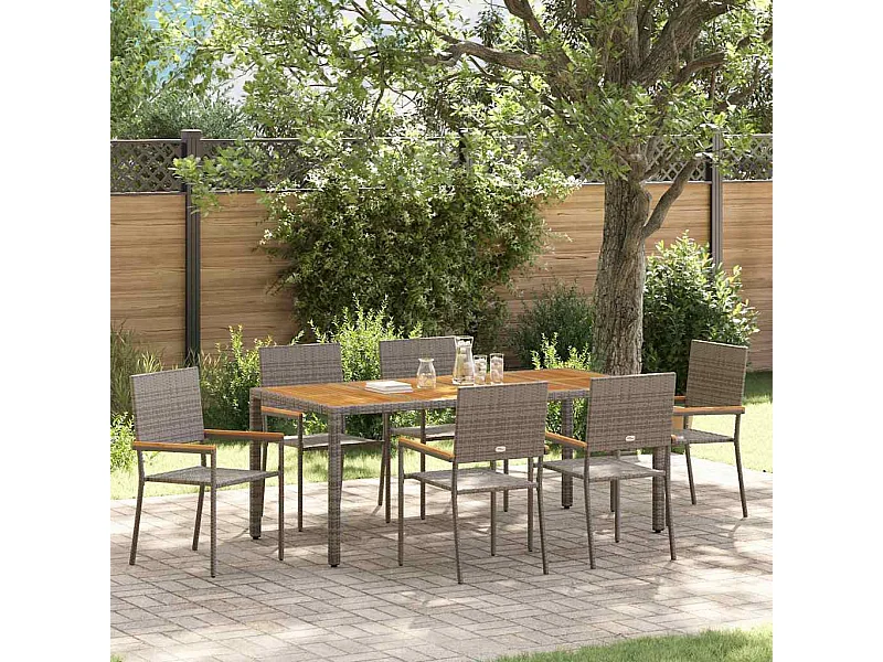 Ensemble de salle à manger pour jardin 7 pcs Gris