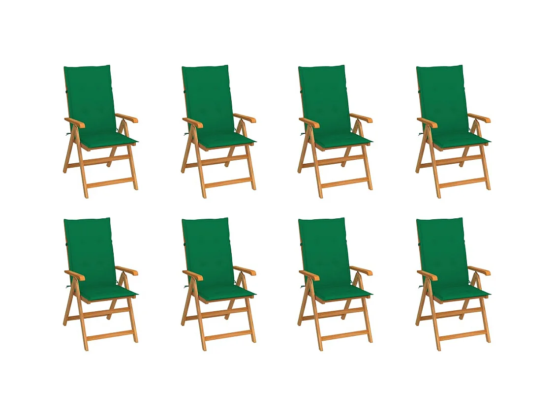Chaises inclinables de jardin et coussins lot de 8 Teck solide