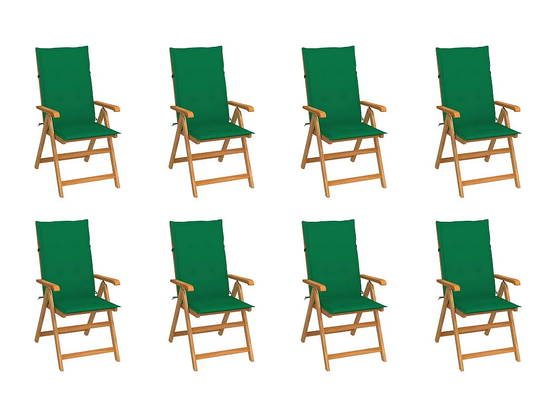 Chaises inclinables de jardin et coussins lot de 8 Teck solide
