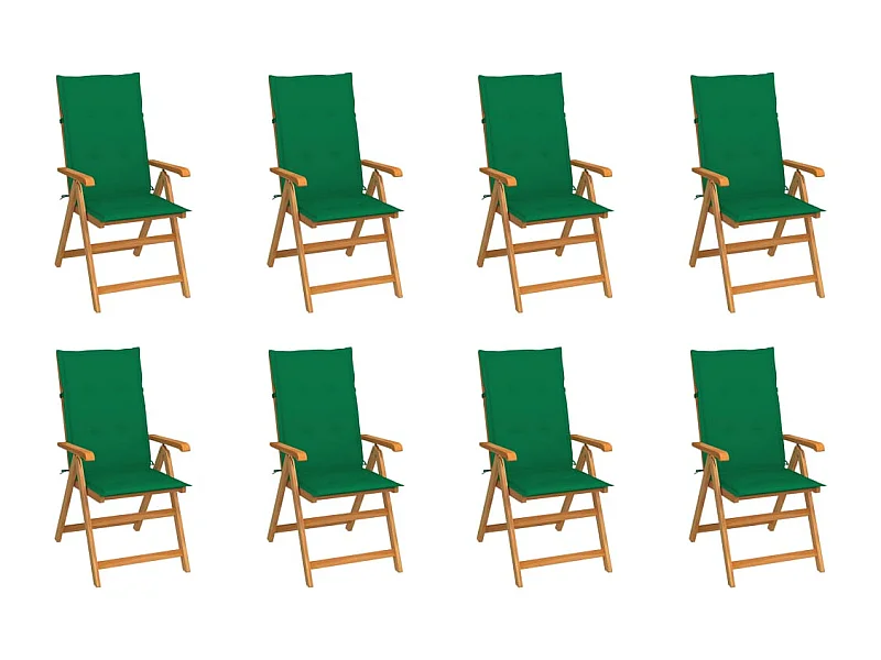 Chaises inclinables de jardin et coussins lot de 8 Teck solide