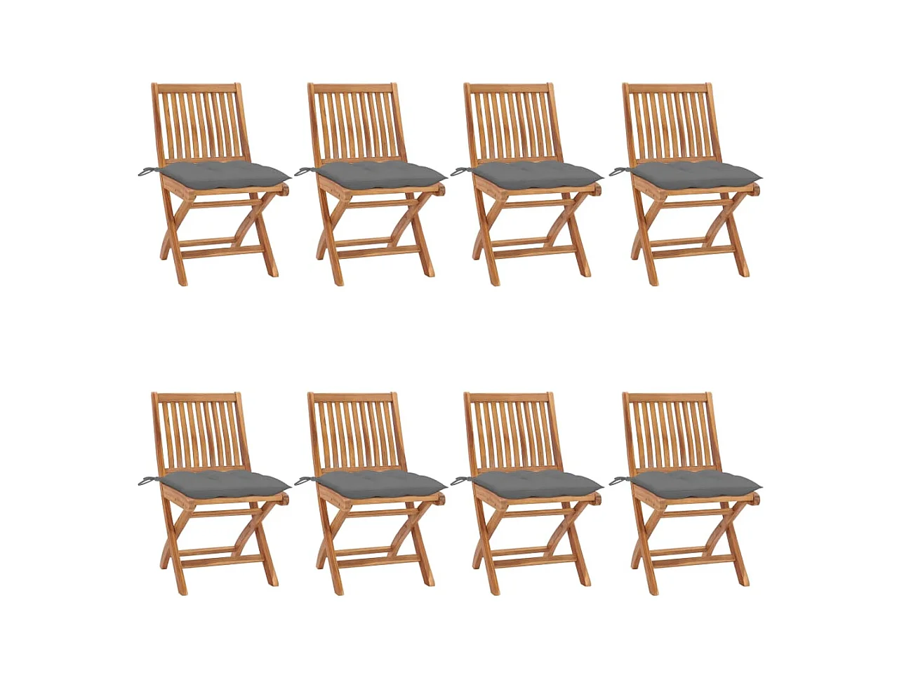 Opvouwbare tuinstoelen met kussens, set van 8, massief teakhout