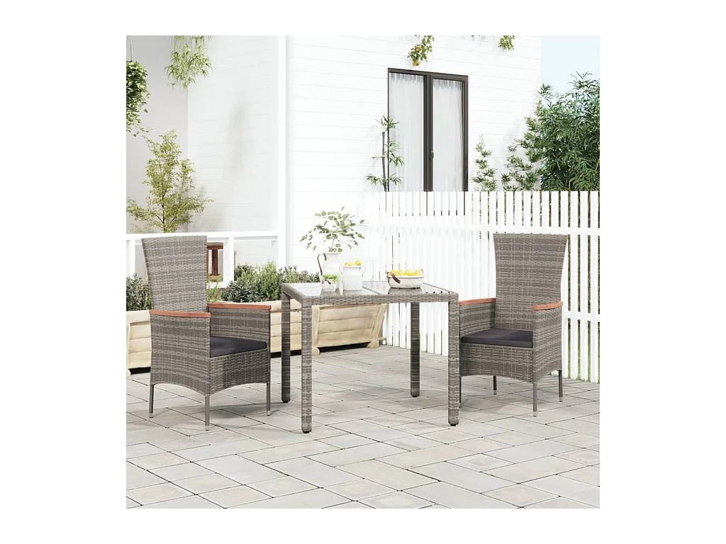 Chaises de jardin avec coussins lot de 2 Résine tressée Gris