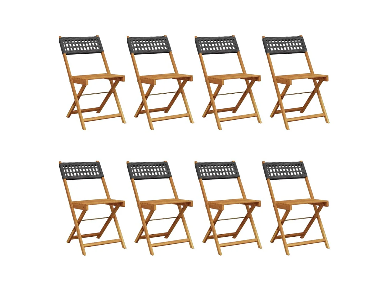 Set di 8 sedie pieghevoli da giardino in polyrattan nero e legno massello