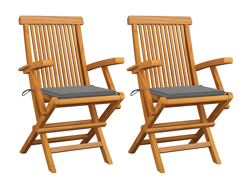 Chaises de jardin avec coussins gris lot de 2 Bois teck massif