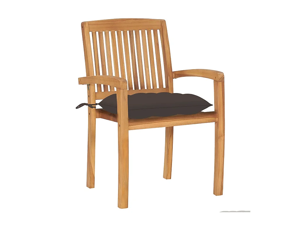 Set van 2 tuinstoelen met taupe kussens. Massief teakhout.