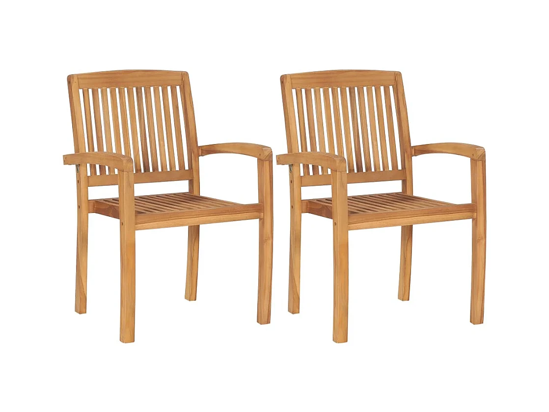 Set van 2 tuinstoelen met taupe kussens. Massief teakhout.