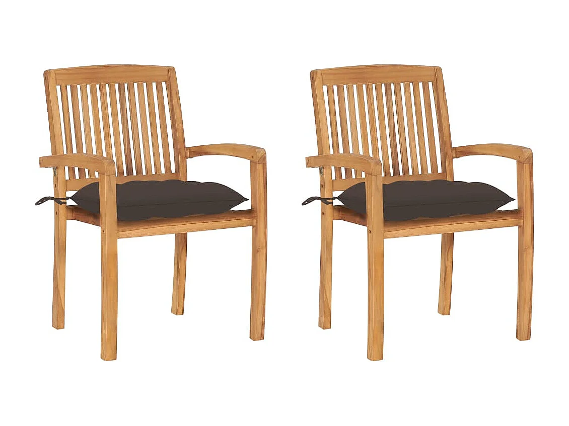 Chaises de jardin lot de 2 et coussins taupe Bois teck massif