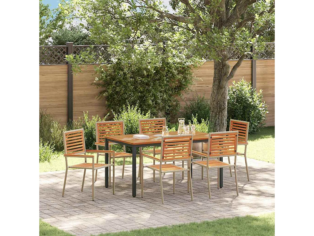 Set da pranzo da giardino 7 pezzi Beige, Marrone