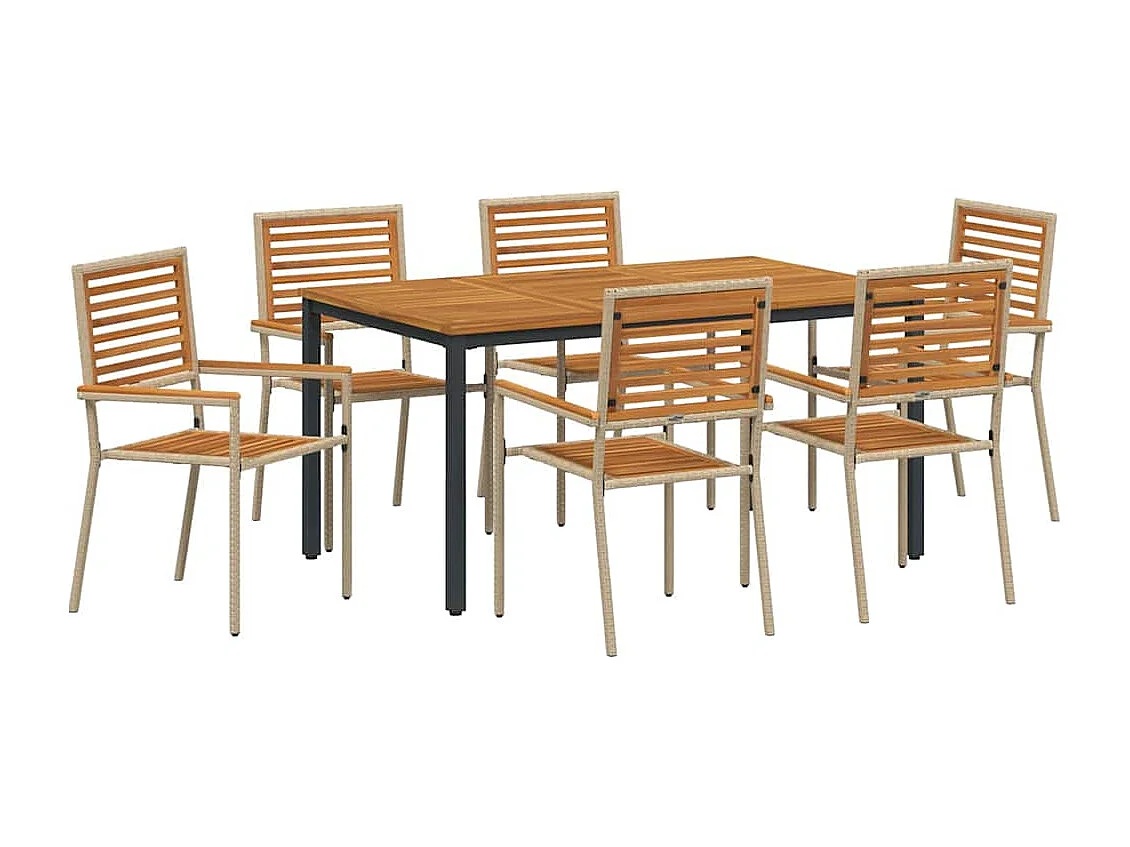 Set da pranzo da giardino 7 pezzi Beige, Marrone