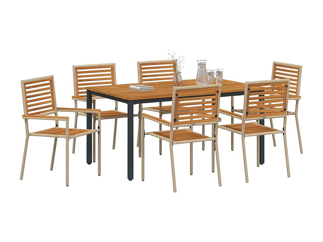 Set da pranzo da giardino 7 pezzi Beige, Marrone