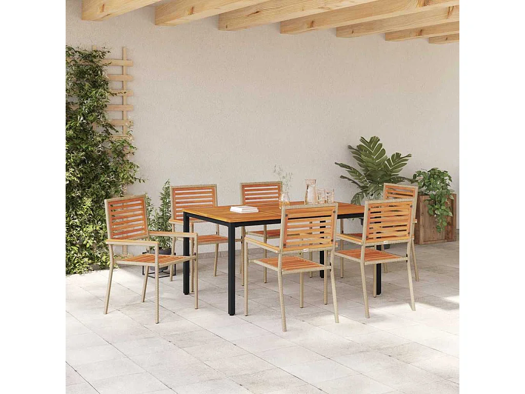 Set da pranzo da giardino 7 pezzi Beige, Marrone