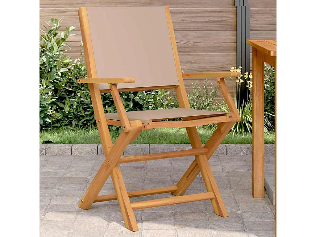 Set di 2 sedie da giardino in legno massello di acacia color tortora e tessuto