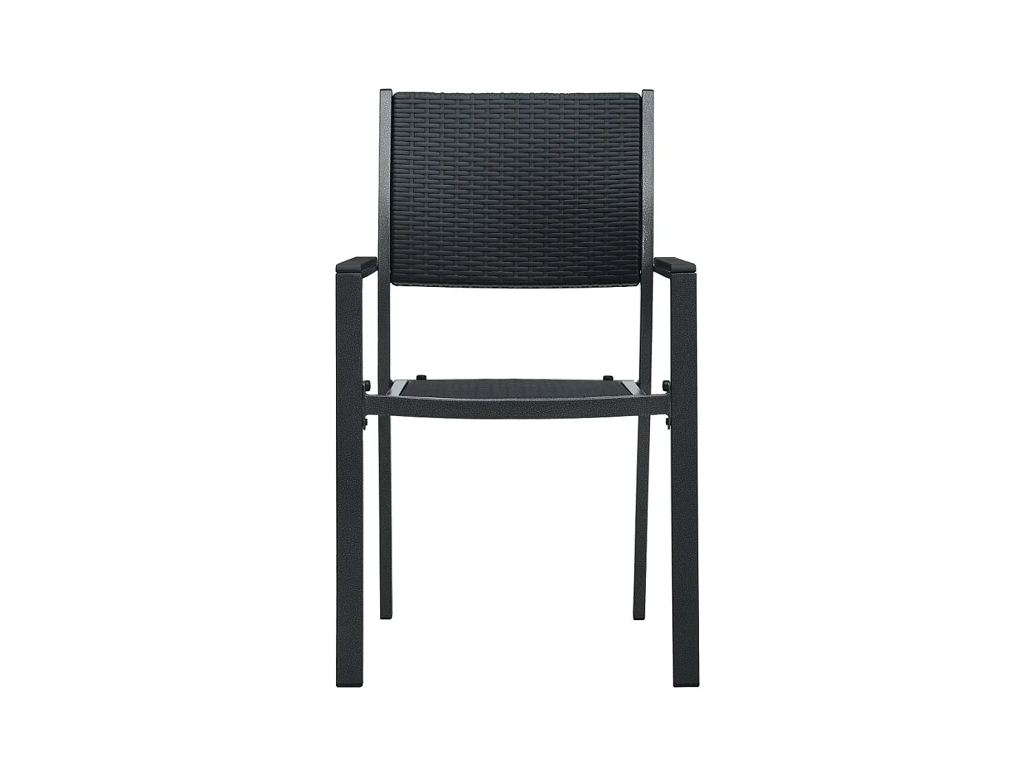 Juego de 4 sillas de jardín de plástico negro con aspecto de ratán.