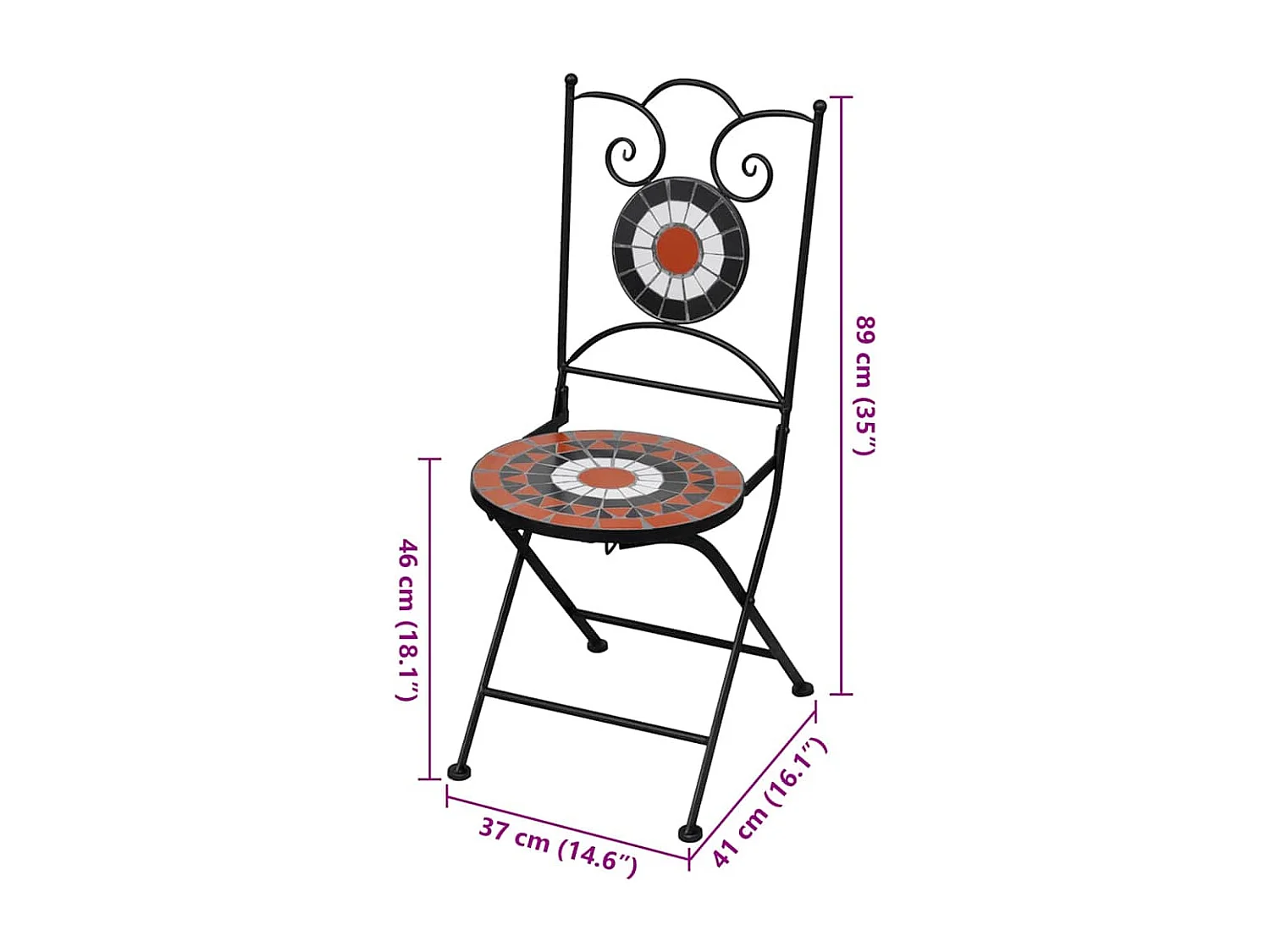 Chaises pliables de bistro 2 pcs Céramique Terre cuite et blanc