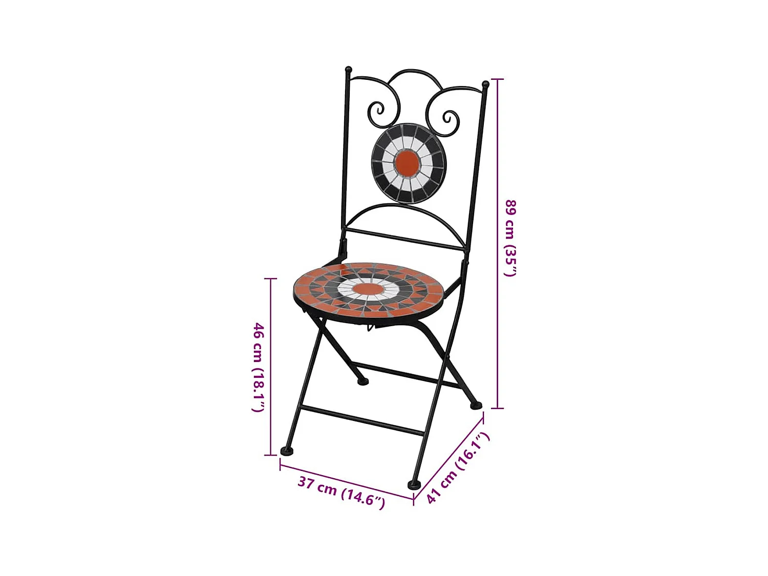 Chaises pliables de bistro 2 pcs Céramique Terre cuite et blanc