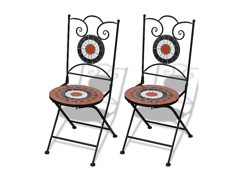 Chaises pliables de bistro 2 pcs Céramique Terre cuite et blanc