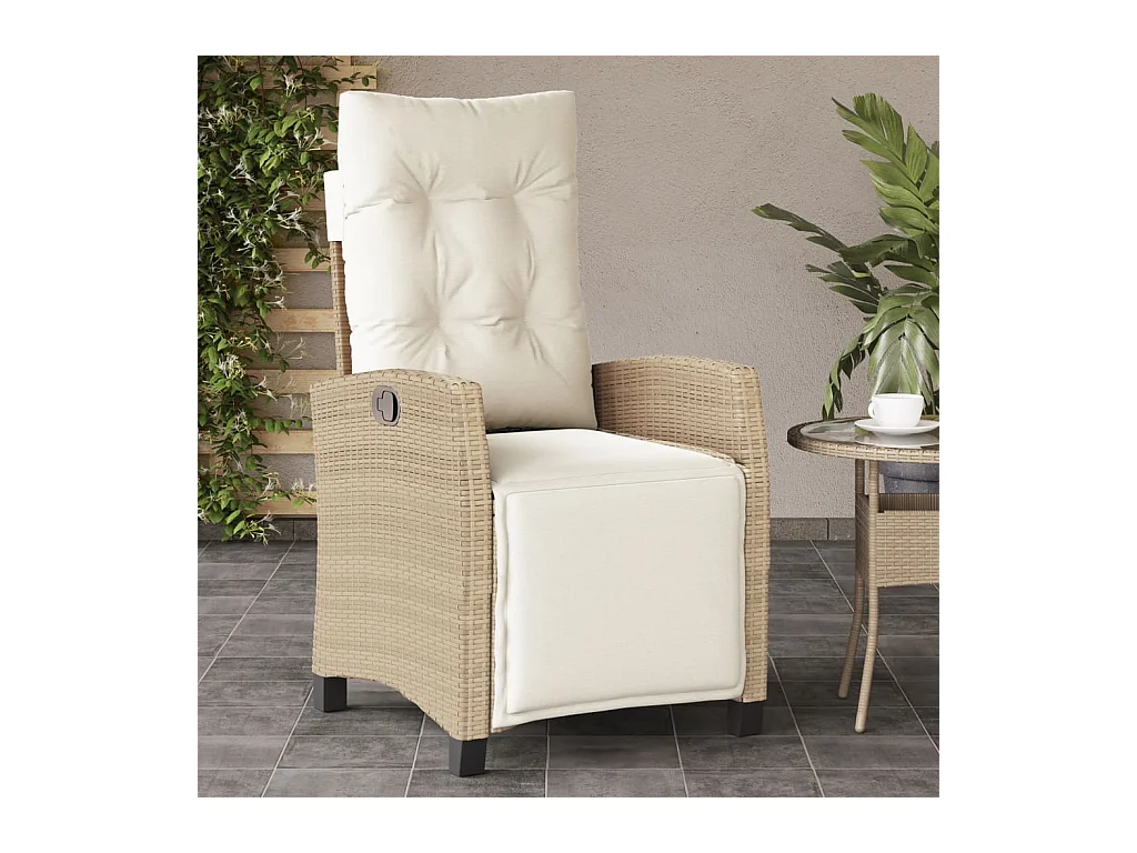 Chaise inclinable de jardin et repose-pied beige résine tressée