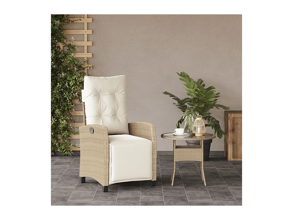 Chaise inclinable de jardin et repose-pied beige résine tressée