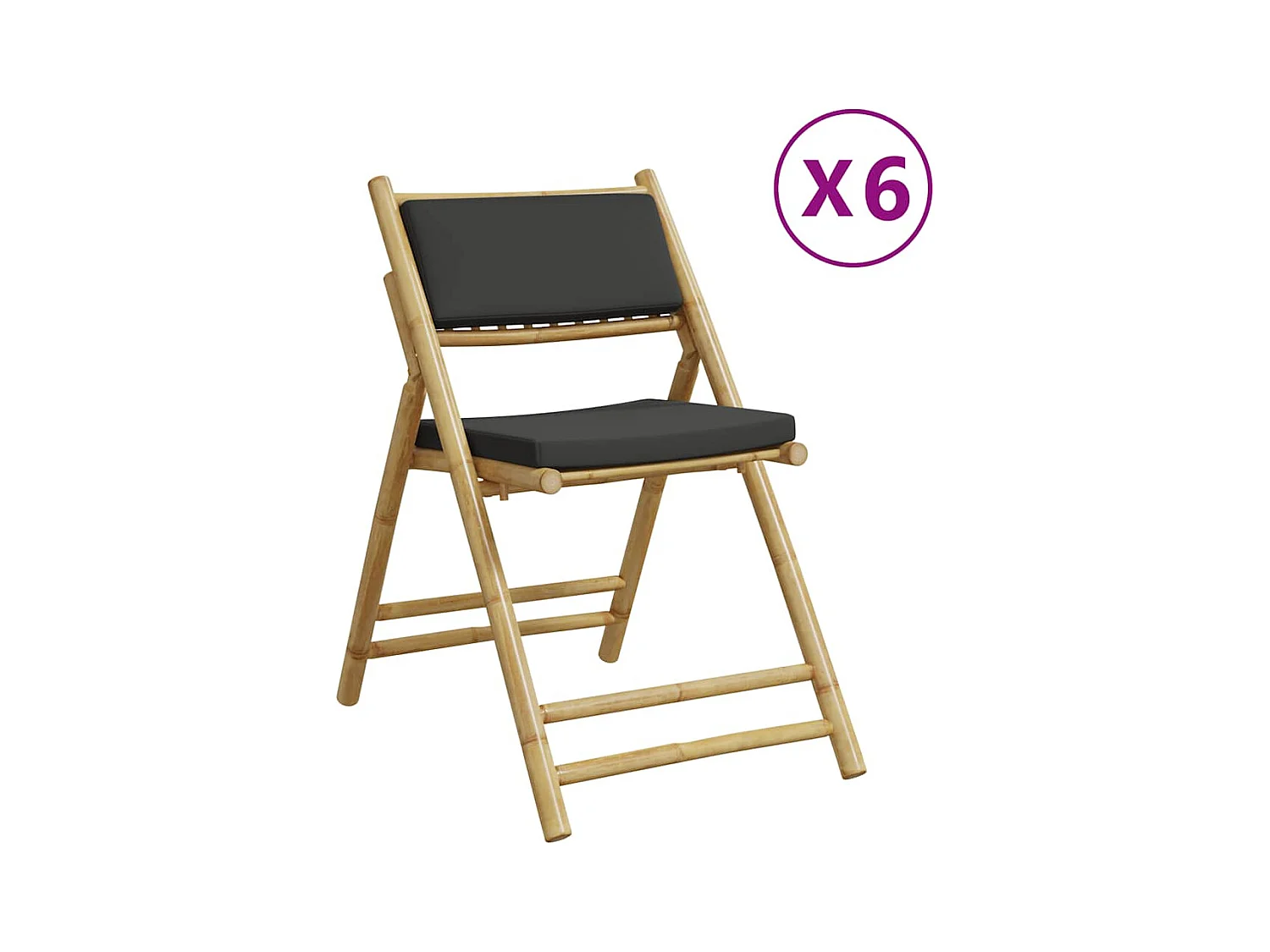 Opvouwbare bistrostoelen set van 6 donkergrijze bamboe kussens