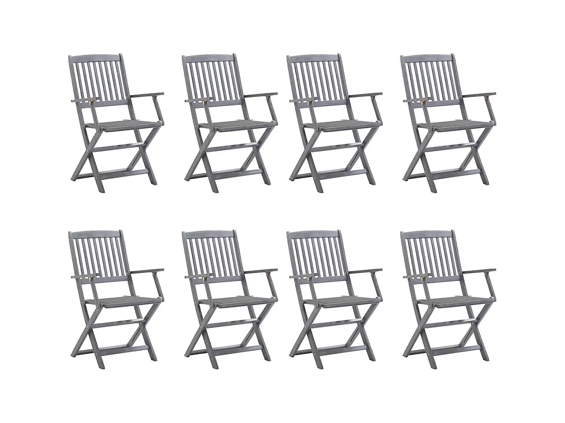 Set van 8 klapstoelen voor buiten met kussens van acaciahout