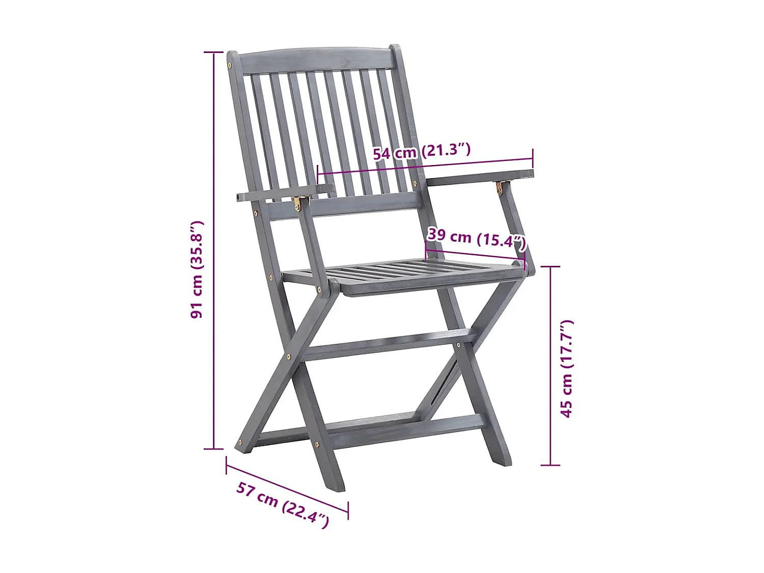 Set van 8 klapstoelen voor buiten met kussens van acaciahout