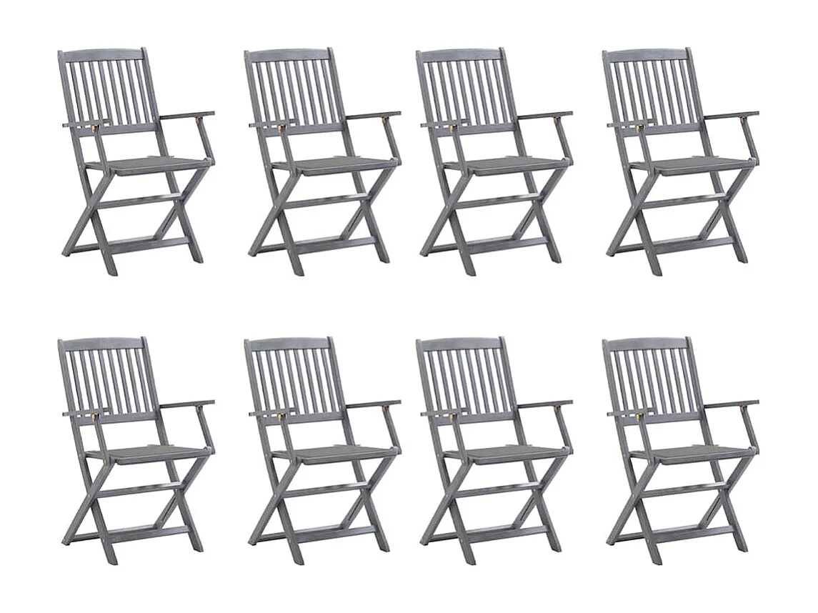 Set di 8 sedie pieghevoli da esterno con cuscini in legno di acacia