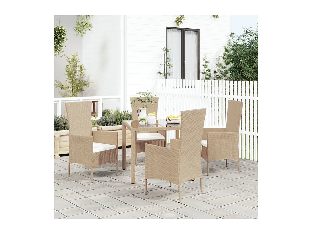 Chaises de jardin avec coussins lot de 4 Résine tressée Beige